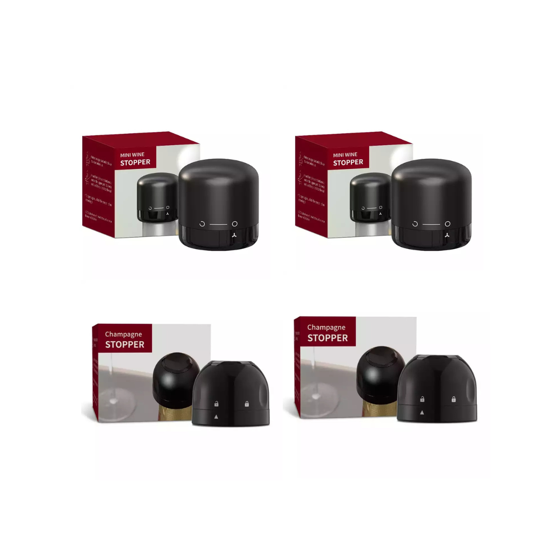 Wine & Champagne Stoppers Set of 4, Mini Reusable Leakproof Bottle Stoppers