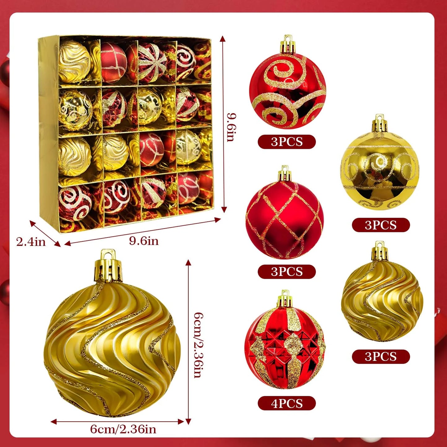 Christmas Ornaments Set, 16pcs Christmas Balls for Xmas Tree Decoration