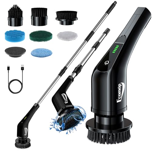 Upgraded Electric Spin Scrubber – Cordless Cleaning Brush with 400 RPM Dual-Speed, IPX5 Waterproof, 90-Minute Runtime, 8 Brush Heads, and Extension Handle for Powerful Cleaning