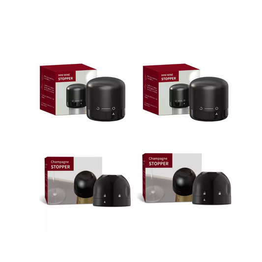 Wine & Champagne Stoppers Set of 4, Mini Reusable Leakproof Bottle Stoppers